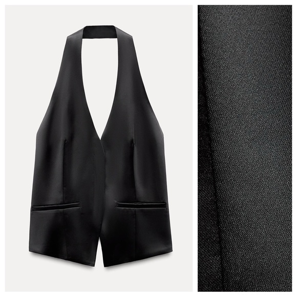Zara Black Satin Backless Halter Top - Picture 6 of 12